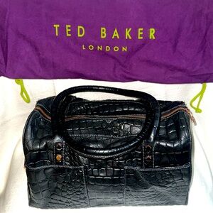 Ted Baker, Black Leather Shoulder Bag, Rosegold zipper and details